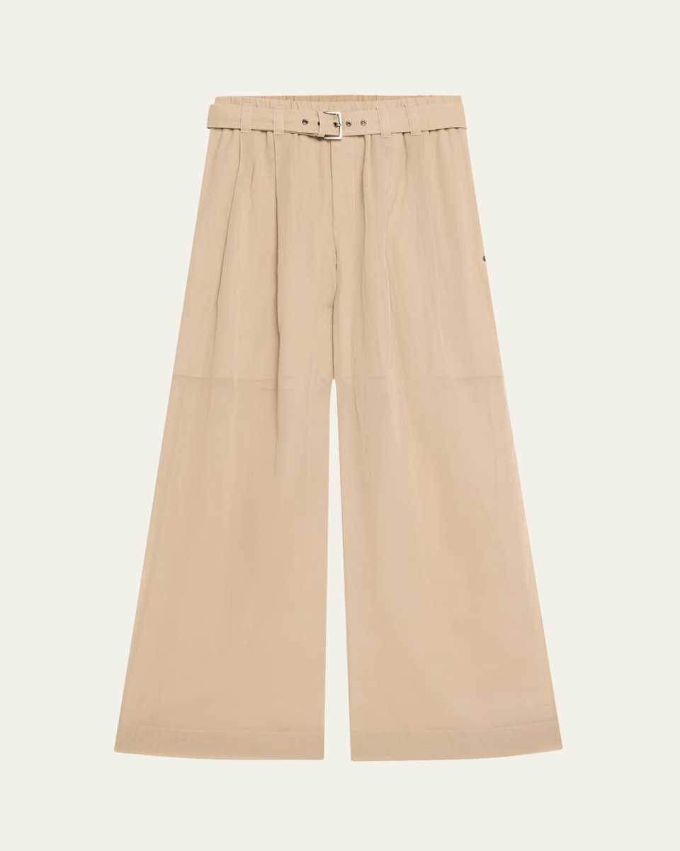 Belted Cotton Gauze Wide Leg Track Pants